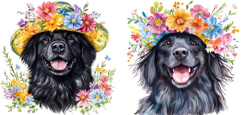 Floral Newfoundland Dog Wearing Floral Crown UV DTF Cup Wrap for 16oz Libbey Glass KA-7662
