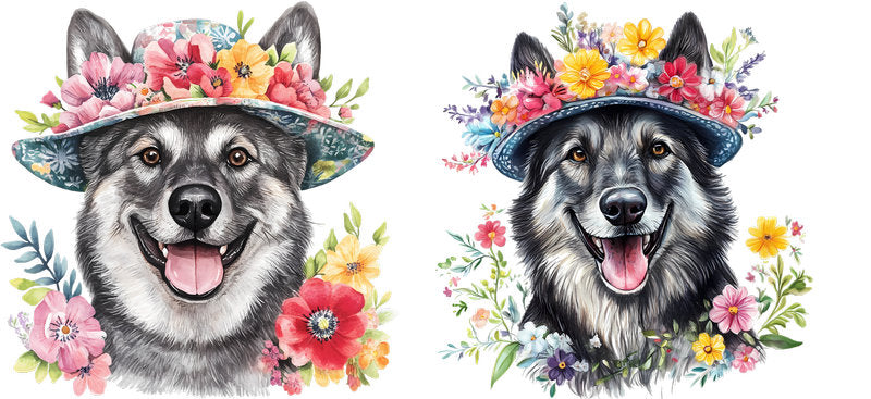 Floral Husky Dog Wearing Flower Crown UV DTF Cup Wrap for 16oz Libbey Glass KA-7664