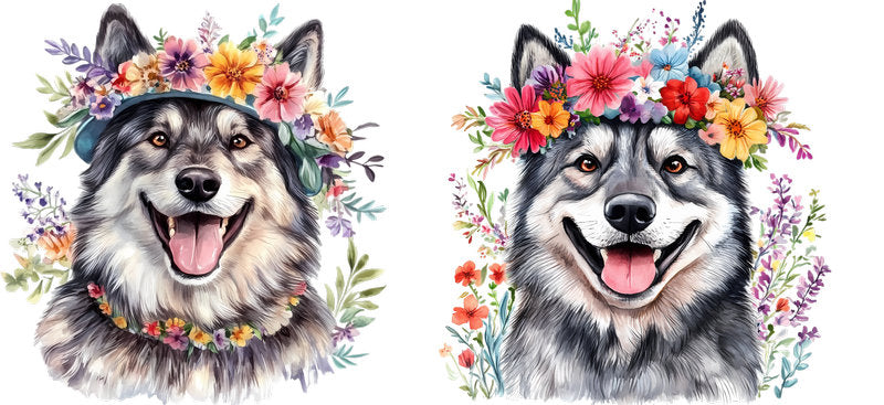 Floral Husky Dog Flower Bouquet Artwork UV DTF Cup Wrap for 16oz Libbey Glass KA-7665