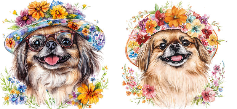 Floral Pomeranian Dog Wearing Floral Crown UV DTF Cup Wrap for 16oz Libbey Glass KA-7666