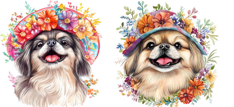 Floral Pomeranian Dog Flower Bouquet Design UV DTF Cup Wrap for 16oz Libbey Glass KA-7667
