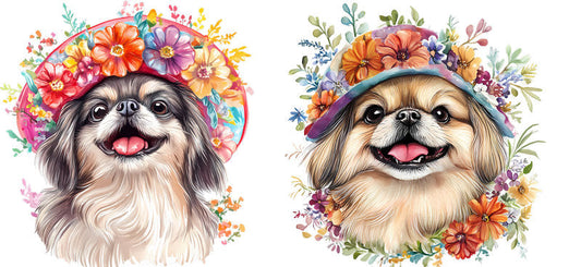 Floral Pomeranian Dog Flower Bouquet Design UV DTF Cup Wrap for 16oz Libbey Glass KA-7667
