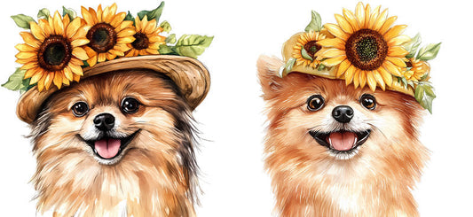 Floral Pomeranian Dog Wearing Sunflower Hat UV DTF Cup Wrap for 16oz Libbey Glass KA-7676