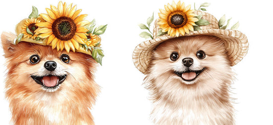 Floral Pomeranian Dog Wearing Sunflower Crown UV DTF Cup Wrap for 16oz Libbey Glass KA-7677