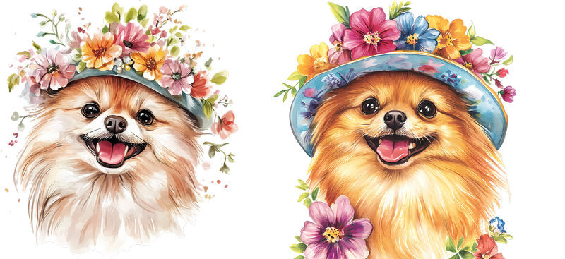 Floral Pomeranian Dog Blossom Flower Artwork UV DTF Cup Wrap for 16oz Libbey Glass KA-7678