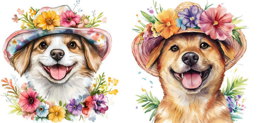 Floral Pomeranian Dog Wearing Wildflower Hat UV DTF Cup Wrap for 16oz Libbey Glass KA-7683