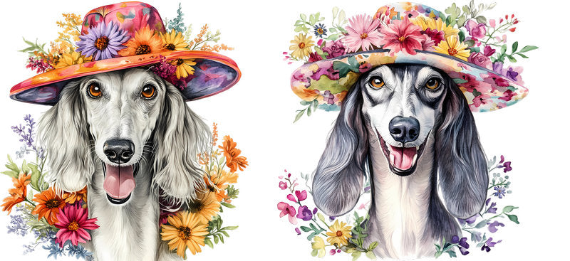 Floral Afghan Hound Dog Wearing Flower Crown UV DTF Cup Wrap for 16oz Libbey Glass KA-7684