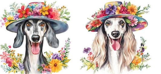 Floral Afghan Hound Dog Wearing Wildflower Crown UV DTF Cup Wrap for 16oz Libbey Glass KA-7685