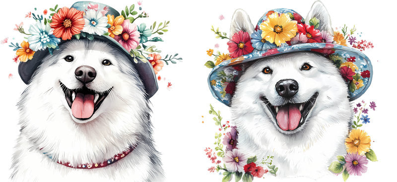 Floral Samoyed Dog Wearing Floral Crown UV DTF Cup Wrap for 16oz Libbey Glass KA-7686