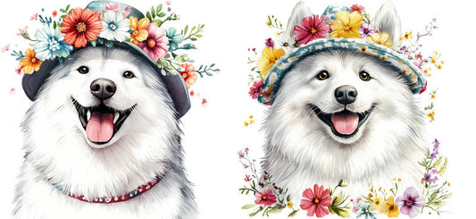 Floral Samoyed Dog Wearing Wildflower Crown UV DTF Cup Wrap for 16oz Libbey Glass KA-7687