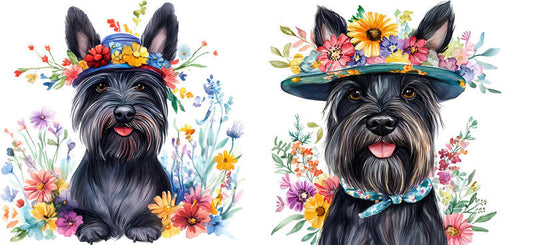Floral Scottish Terrier Dog Wearing Flower Crown UV DTF Cup Wrap for 16oz Libbey Glass KA-7689