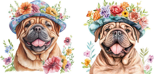 Floral Shar Pei Dog Wearing Wildflower Crown UV DTF Cup Wrap for 16oz Libbey Glass KA-7691