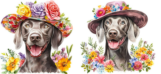 Floral Weimaraner Dog Wearing Flower Crown UV DTF Cup Wrap for 16oz Libbey Glass KA-7692