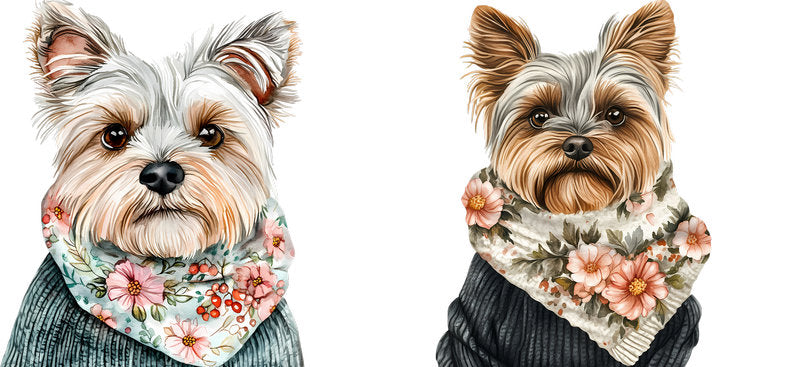 Floral Yorkshire Terrier Dog Wearing Floral Collar UV DTF Cup Wrap for 16oz Libbey Glass KA-7696