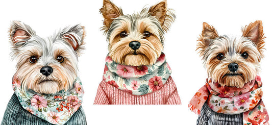 Floral Yorkshire Terrier Dog Trio Floral Outfit UV DTF Cup Wrap for 16oz Libbey Glass KA-7697