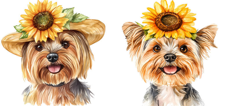 Floral Yorkshire Terrier Dog Wearing Sunflower Crown UV DTF Cup Wrap for 16oz Libbey Glass KA-7702