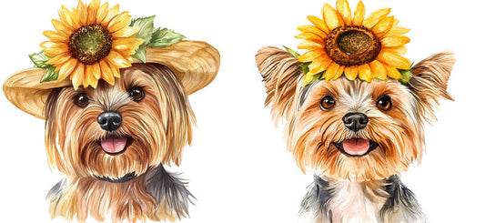 Floral Yorkshire Terrier Dog Wearing Sunflower Crown UV DTF Cup Wrap for 16oz Libbey Glass KA-7702