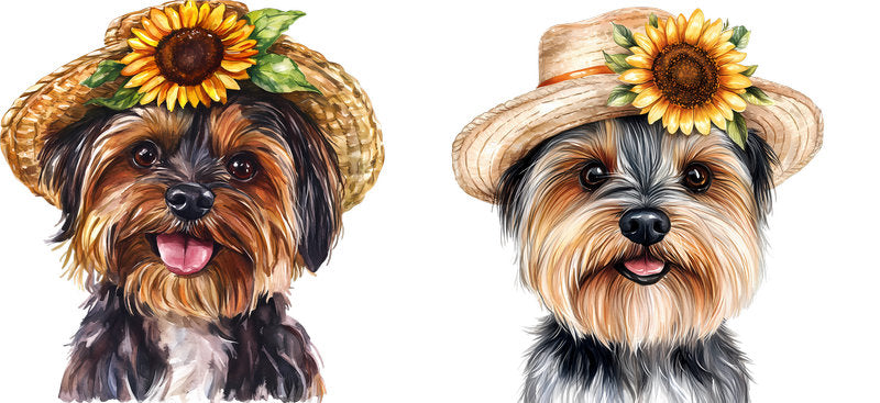 Floral Yorkshire Terrier Dog Wearing Floral Hat UV DTF Cup Wrap for 16oz Libbey Glass KA-7703