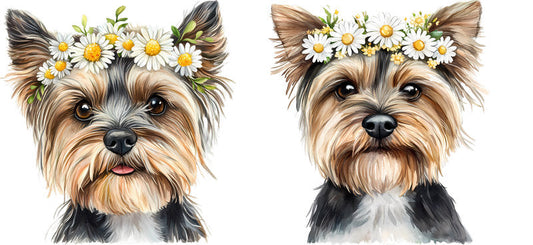 Floral Yorkshire Terrier Dog Wearing Wildflower Crown UV DTF Cup Wrap for 16oz Libbey Glass KA-7704
