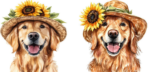 Floral Golden Retriever Dog Sunflower Garden Artwork UV DTF Cup Wrap for 16oz Libbey Glass KA-7707