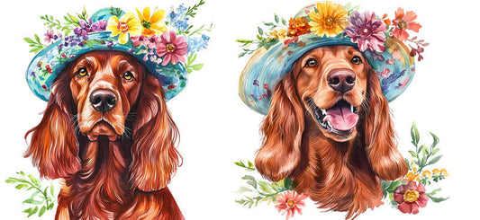 Floral Irish Setter Dog Wearing Wildflower Crown UV DTF Cup Wrap for 16oz Libbey Glass KA-7709