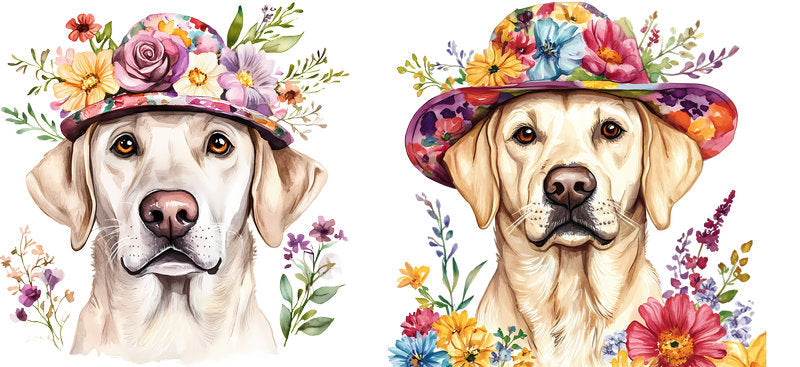 Floral Labrador Dog Wearing Floral Garden Hat UV DTF Cup Wrap for 16oz Libbey Glass KA-7714