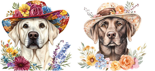 Floral Labrador Dog Wearing Wildflower Hat UV DTF Cup Wrap for 16oz Libbey Glass KA-7715