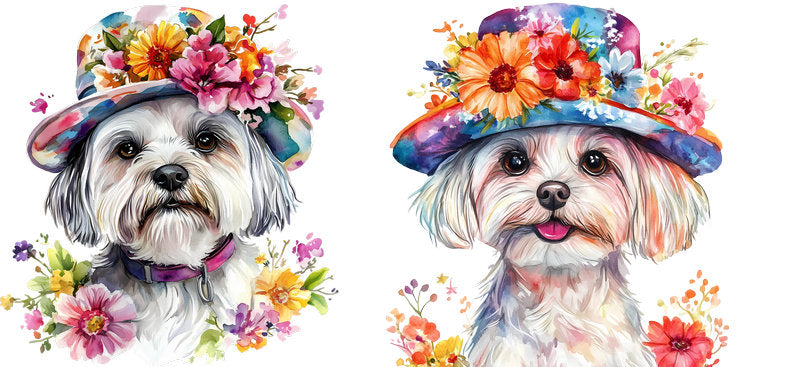 Floral Shih Tzu Dog Wearing Floral Sun Hat UV DTF Cup Wrap for 16oz Libbey Glass KA-7716