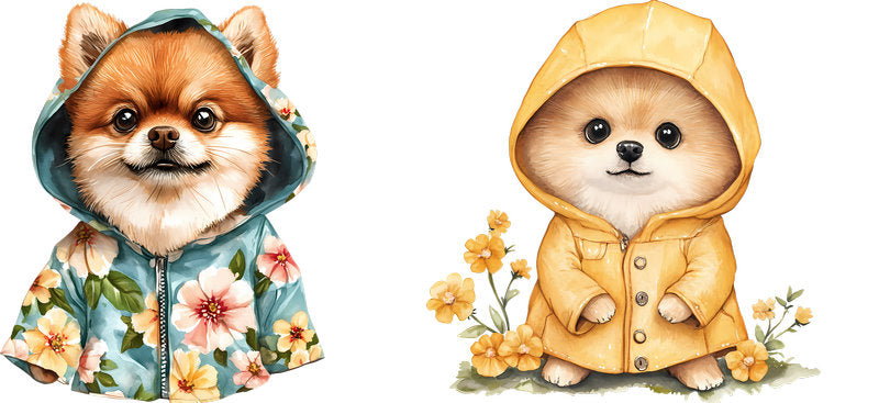 Floral Pomeranian Dog Wearing Floral Hoodie UV DTF Cup Wrap for 16oz Libbey Glass KA-7722