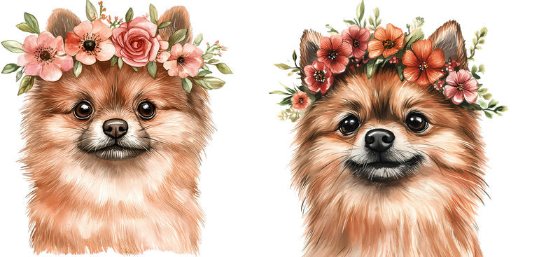 Floral Pomeranian Dog Wearing Rose Crown UV DTF Cup Wrap for 16oz Libbey Glass KA-7723