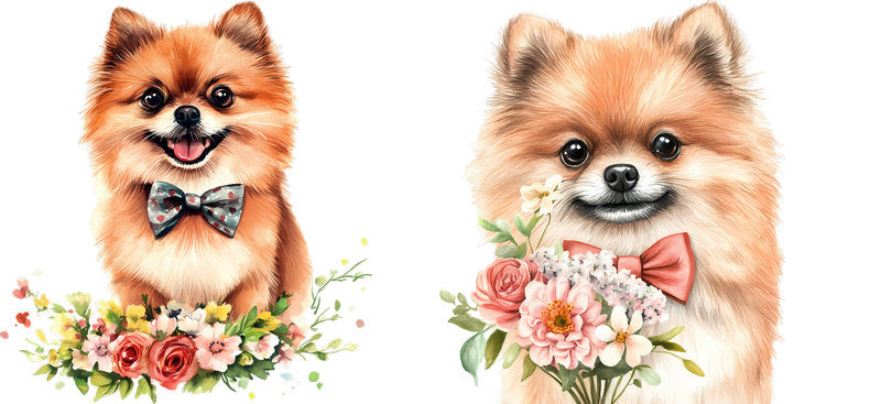 Floral Pomeranian Dog Spring Bouquet Artwork UV DTF Cup Wrap for 16oz Libbey Glass KA-7727