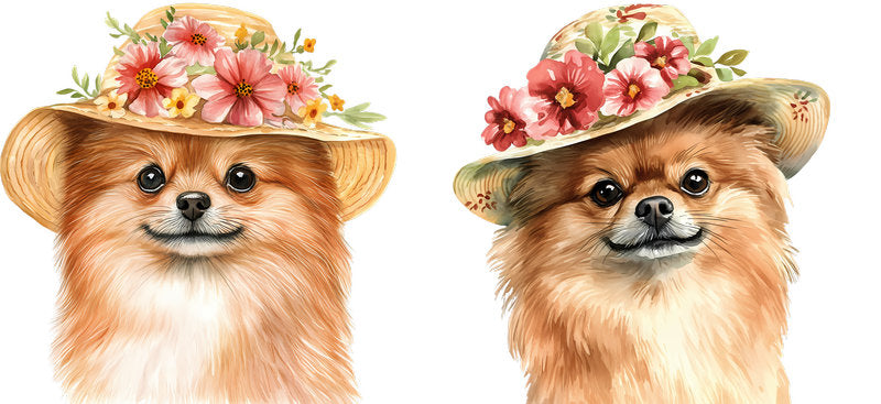 Floral Pomeranian Dog Wearing Floral Sun Hat UV DTF Cup Wrap for 16oz Libbey Glass KA-7728