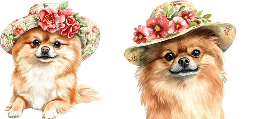 Floral Pomeranian Dog Wearing Flower Hat UV DTF Cup Wrap for 16oz Libbey Glass KA-7729