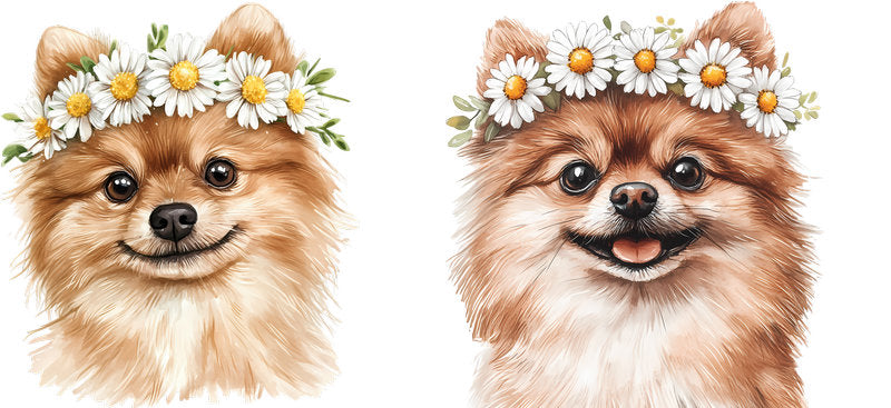 Floral Pomeranian Dog Wearing Daisy Crown UV DTF Cup Wrap for 16oz Libbey Glass KA-7730
