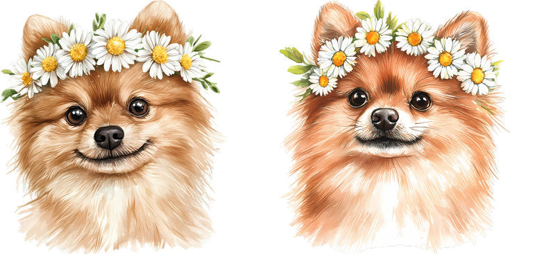 Floral Pomeranian Dog Wearing Wildflower Crown UV DTF Cup Wrap for 16oz Libbey Glass KA-7731