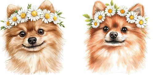 Floral Pomeranian Dog Wearing Wildflower Crown UV DTF Cup Wrap for 16oz Libbey Glass KA-7731