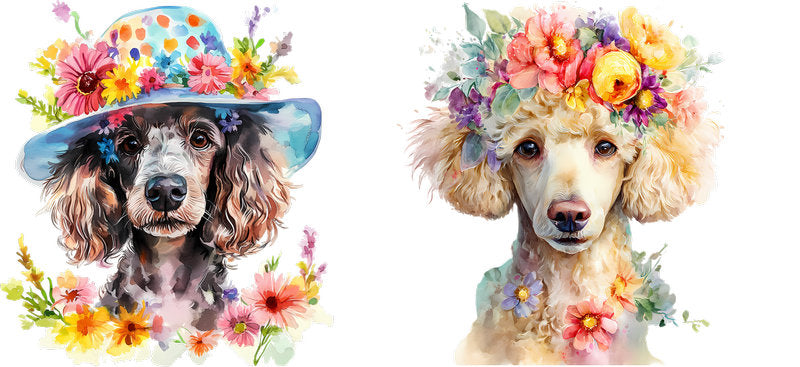 Floral Poodle Dog Wearing Floral Sun Hat UV DTF Cup Wrap for 16oz Libbey Glass KA-7732