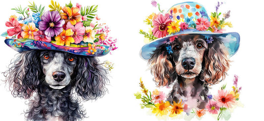 Floral Poodle Dog Wearing Wildflower Hat UV DTF Cup Wrap for 16oz Libbey Glass KA-7733