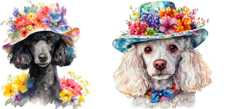 Floral Poodle Dog Wearing Floral Garden Hat UV DTF Cup Wrap for 16oz Libbey Glass KA-7734