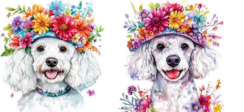 Floral Bichon Frise Dog Wearing Floral Crown UV DTF Cup Wrap for 16oz Libbey Glass KA-7735
