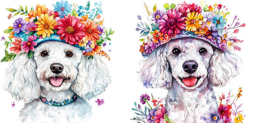Floral Bichon Frise Dog Wearing Floral Crown UV DTF Cup Wrap for 16oz Libbey Glass KA-7735