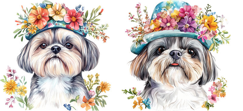 Floral Shih Tzu Dog Wearing Floral Crown UV DTF Cup Wrap for 16oz Libbey Glass KA-7738