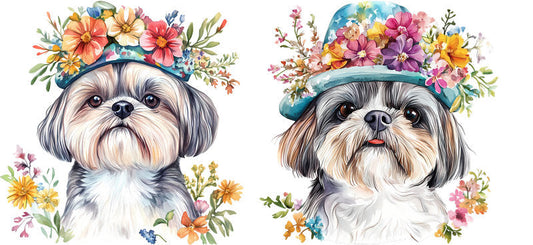 Floral Shih Tzu Dog Wearing Wildflower Crown UV DTF Cup Wrap for 16oz Libbey Glass KA-7739