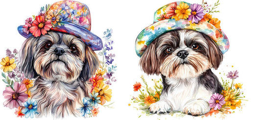 Floral Shih Tzu Dog Wearing Floral Garden Hat UV DTF Cup Wrap for 16oz Libbey Glass KA-7740