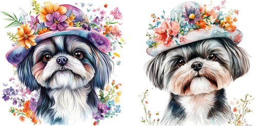 Floral Shih Tzu Dog Wearing Wildflower Hat UV DTF Cup Wrap for 16oz Libbey Glass KA-7741