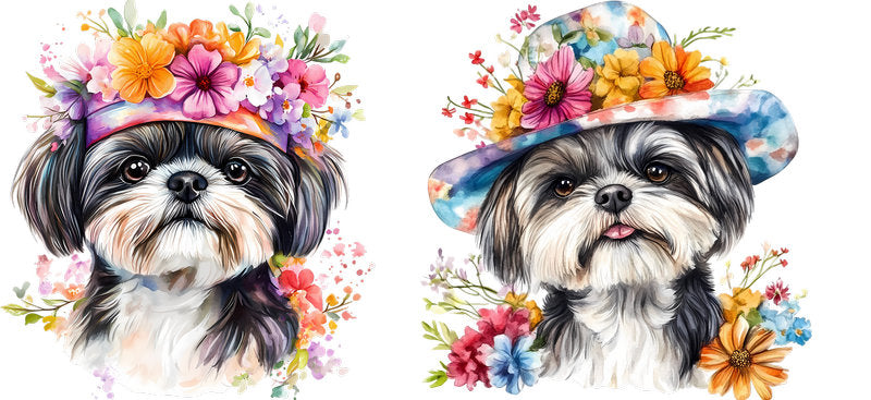 Floral Shih Tzu Dog Wearing Floral Sun Hat UV DTF Cup Wrap for 16oz Libbey Glass KA-7742