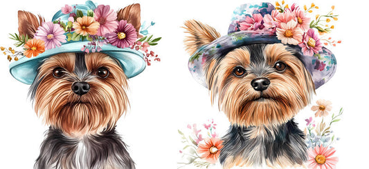 Floral Yorkshire Terrier Dog Wearing Floral Crown UV DTF Cup Wrap for 16oz Libbey Glass KA-7743