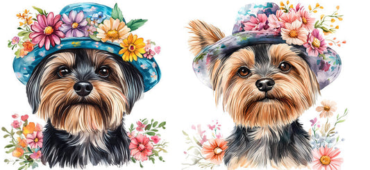 Floral Yorkshire Terrier Dog Wearing Wildflower Crown UV DTF Cup Wrap for 16oz Libbey Glass KA-7744