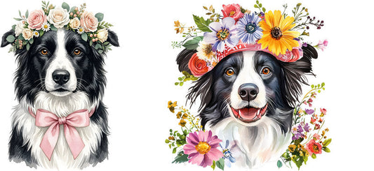 Floral Border Collie Dog Wearing Floral Crown UV DTF Cup Wrap for 16oz Libbey Glass KA-7746