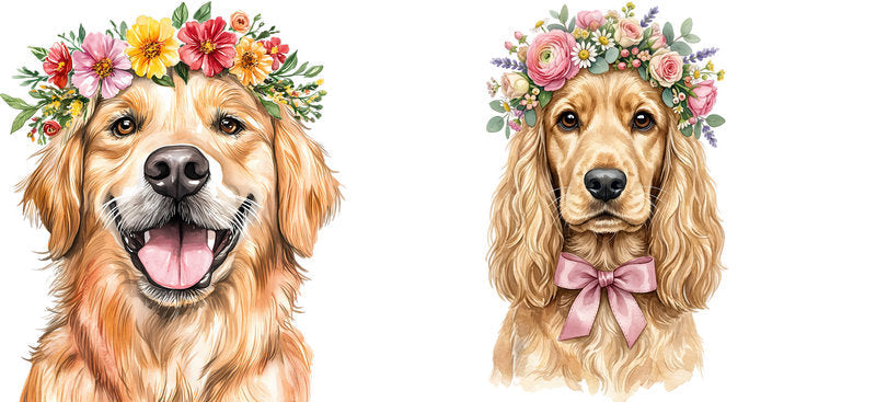 Floral Golden Retriever Dog Wearing Floral Crown UV DTF Cup Wrap for 16oz Libbey Glass KA-7747